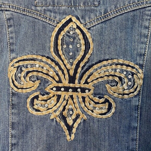 Zenim Size Large Western Shirt Jacket Pearl Snap Close Emb Faux Gem Details - Picture 5 of 8